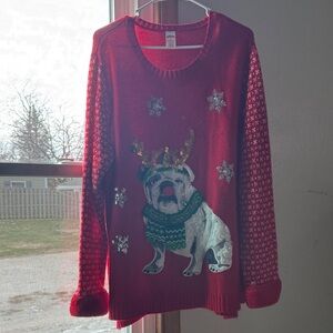 Holiday Time Red Sweater with Festive Bulldog